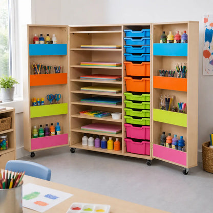 Bubblegum Multi Purpose Art Cupboard in a naturally lit early years nursery lifestyle setting 3