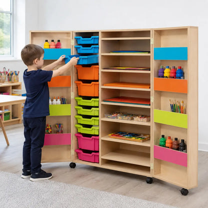Bubblegum Multi Purpose Art Cupboard in a naturally lit early years nursery lifestyle setting 4