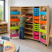 Bubblegum Multi Purpose Art Cupboard in a naturally lit early years nursery lifestyle setting 1
