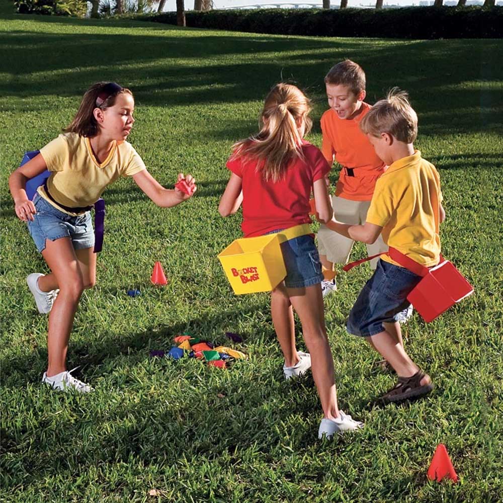Bucket Blast Game, 15 party games in one! The games where Buckets, Bean Bags, and Water come together in a frenzy of physical fun! This versatile game keeps the action moving at any party or gathering. Kids and adults toss, run, balance, chase, strategize, and team up for points and laughs.The Bucket Blast Set includes 15 fun physical games for both indoor and outdoor use. Encourages team work and co-ordination skills. Suitable for up to 30 children, particularly for Special Educational needs. Includes: 5 I