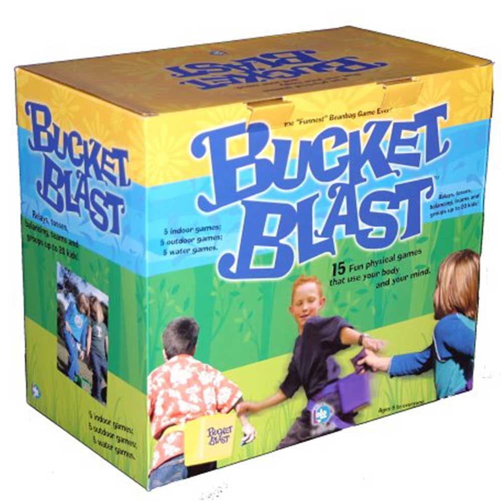 Bucket Blast Game, 15 party games in one! The games where Buckets, Bean Bags, and Water come together in a frenzy of physical fun! This versatile game keeps the action moving at any party or gathering. Kids and adults toss, run, balance, chase, strategize, and team up for points and laughs.The Bucket Blast Set includes 15 fun physical games for both indoor and outdoor use. Encourages team work and co-ordination skills. Suitable for up to 30 children, particularly for Special Educational needs. Includes: 5 I