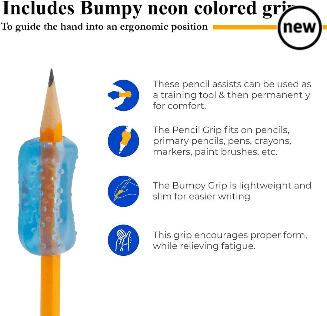 Bumpy Neon Pencil Grip 6 Pack, The bumpy grip sleeker design and bumpy texture make it truly unique. A great tool for teaching proper positioning, children love the bright colors and tactile feel. The bumpy grip is versatile and can be put on paintbrushes, styluses, pens, utensils, and much more! Bumpy Neon Pencil Grip 6 Pack Bumpy surface for a great tactile feel Slim design with bright colors For Righties or Lefties Truly ergonomic Designed by Doctors, Bumpy Neon Pencil Grip 6 Pack,childrens pencil grips,