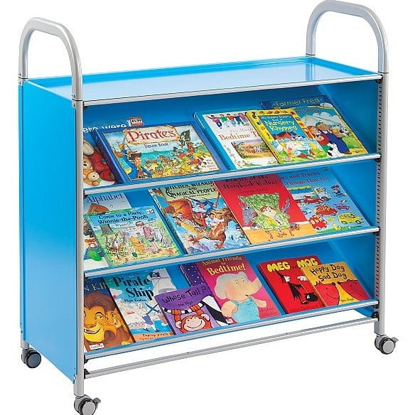Callero Tilted Shelf Unit, The Callero Tilted Shelf Unit has 3 wide shelves allowing versatility in what can be stored on the storage trolley. Store items both large and small, from books to pencils and pens. A great addition to a school's library or classroom. This trolley comes with both feet and castors allowing you to choose static or mobile use. The castors are lockable allowing for manoeuvrability and an easy way to secure the unit in place. Features of the Gratnells Callero Tilted Shelf Unit. Callero