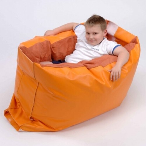 Calming Sensory Cocoon, Our Calming Sensory Cocoon is a perfect calming space for children. The Calming Sensory Cocoon is made in two sections which are filled with polystyrene beads; these two pieces fasten together on the bottom and at the two ends using wide Velcro flaps, making the Calming Sensory Cocoon adjustable to suit the needs of the child. Most children can get in the Calming Sensory Cocoon themselves, applying deep, even pressure to many sensitive areas of the body. Some children like to rock ge