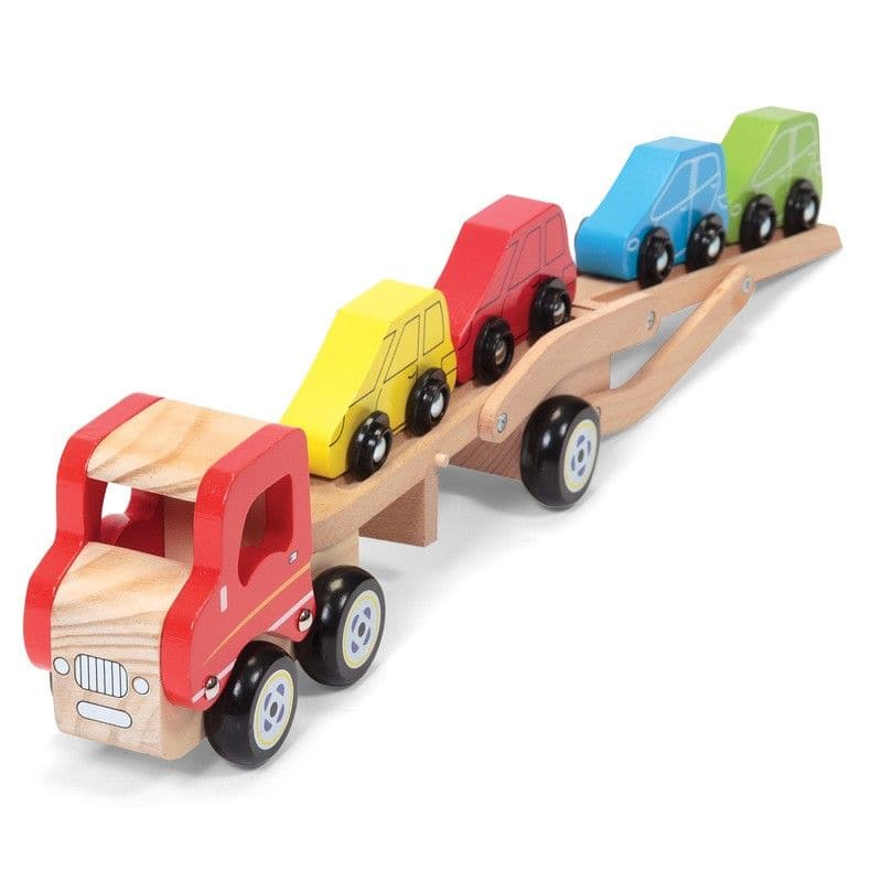 Car Transporter, Revolutionize playtime and spark imaginative adventures on the road with our Wooden Truck with Car Transporting Trailer and Four Toy Cars set. Built with meticulous craftsmanship, this multi-functional set embodies a classic yet timeless design that both children and parents will love. Immerse your little one in endless fun as they load and unload their fleet of vibrant cars, nurturing their motor skills and creativity at the same time. Features: Classic Design: The wooden car transporter s