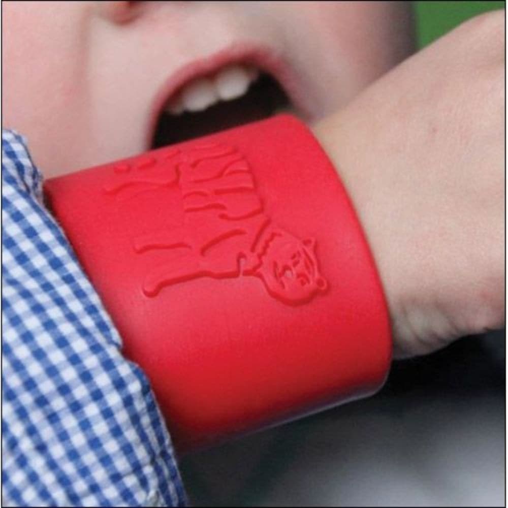 Chewy Tactile Tiger Bracelet, After the amazing success of the Tactile Tiger Brush and the overwhelming requests for a wearable chewable armband, the two have been combined for what may be the one of the most powerful sensory tools created, the Chewy Tactile Tiger Bracelet is a super sensory resource. The Chewy Tactile Tiger Bracelet is completely safe and constructed from an FDA approved material that is safe for oral use. The top of the Chewy Tactile Tiger Bracelet offers a raised surface in a tiger confi