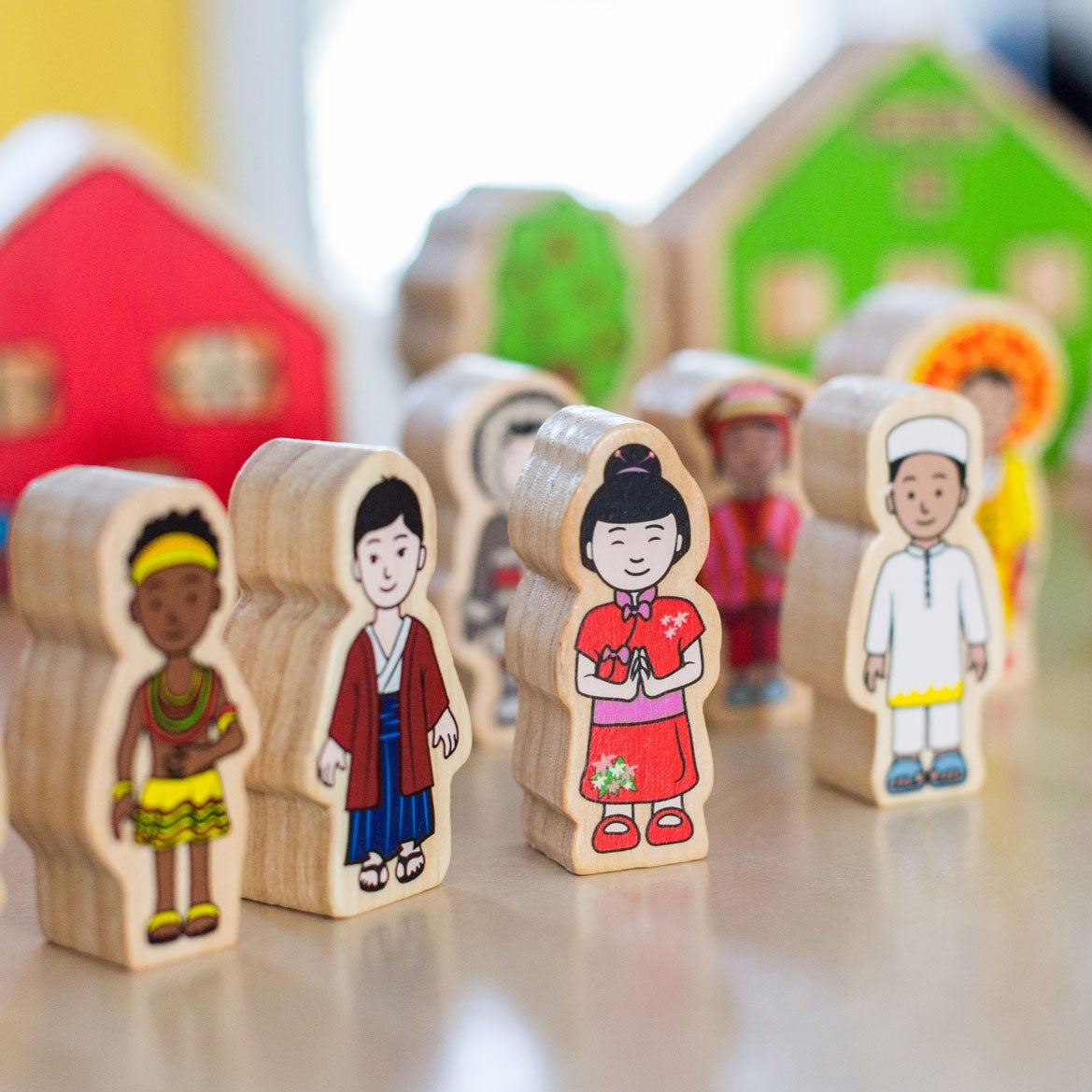 Children of the World, Introducing the Freckled Frog Children of the World, an inclusive and educational wooden people set that celebrates the diversity of cultures from all around the globe.This set consists of 18 brightly colored wooden figures, each representing a different culture from various parts of the world. From African to Scottish, Indian to Russian, children can explore and learn about different cultures as they engage in role-playing, storytelling, and creative play.These high-quality wooden pe
