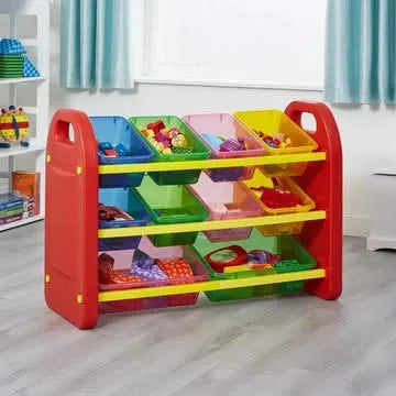 Children's 6-Bin Storage Organiser Unit with Construction Tabletop-Children's 6-Bin Storage Organiser Unit with Construction Tabletop