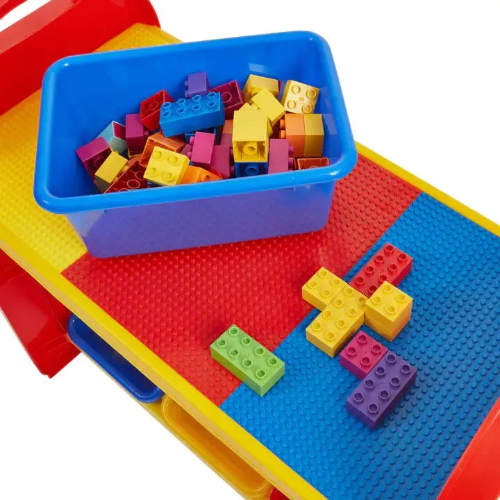 Children's 6-Bin Storage Organiser Unit with Construction Tabletop-Children's 6-Bin Storage Organiser Unit with Construction Tabletop