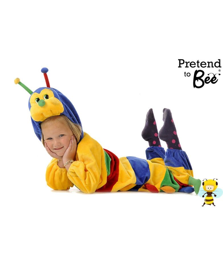 Childrens Caterpillar Costume - 3-5 Years old, Get ready to have a blast with our Caterpillar outfit! This ultra-soft chenille velour onesie is designed to keep your little one cozy and comfortable, while also being irresistibly cute.The onesie features a vibrant, multi-coloured rainbow design that will surely grab everyone's attention. The accompanying plush, multi-coloured legs add an extra touch of fun and playfulness to the outfit.But the real showstopper is the blue padded plush velour 'caterpillar fac