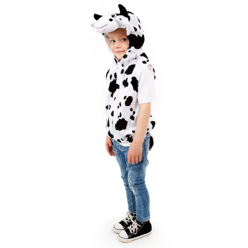 Childrens Cow Zip Top Costume, Kids will love this Cow costume with easy-wear Zip Top design and great great fun! Also perfect for role play in Early years or for the Nativity story. PERFECT OUTFIT FOR farmyard animal outfit costume Role play ideal for a fancy dress party school plays and dressing up days nursery dance shows book week High Quality: Made up of an incredibly durable and hard-wearing plush Velour polyester, as well as a fully lined hood interior, this costume is more than up to the rough and t