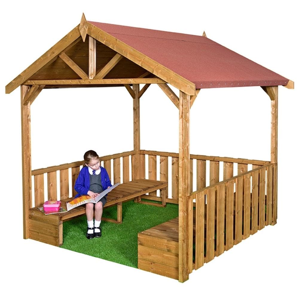 Childrens Gazebo, This sturdy Children’s Gazebo and seating is an inviting area for your children – protected from the sun and rain – but with an open air space with partial shade. Our outdoor Gazebo is a great place for children to gather and engage in outdoor reading, observing the environment around them, or just simply playing and talking to friends. All edges rounded for safety. Assembled. This sturdy kids gazebo and seating is an inviting area for your children, protected from the sun and rain, but ha