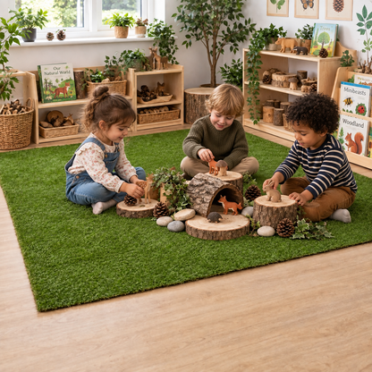 Children using the Children's Landscape Grass Rug in an early years indoor or outdoor play setting, view 5