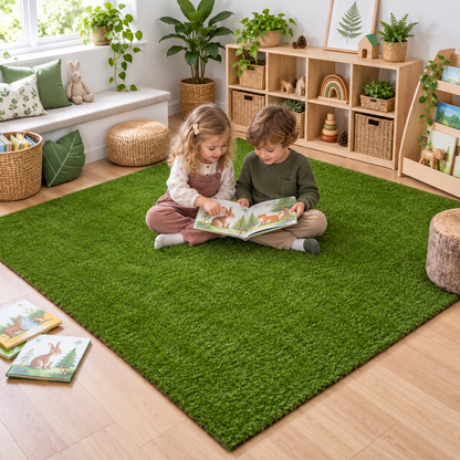 Children using the Children's Landscape Grass Rug in an early years indoor or outdoor play setting, view 6