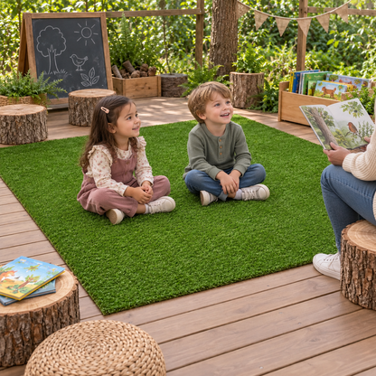 Children using the Children's Landscape Grass Rug in an early years indoor or outdoor play setting, view 8