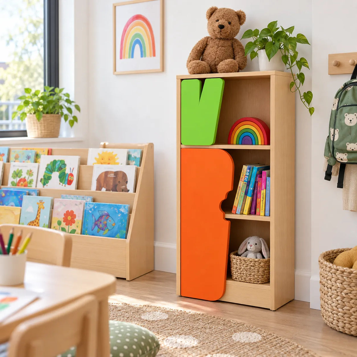 Children’s Novelty Bookcase with Carrot Door in a bright early years classroom – view 4