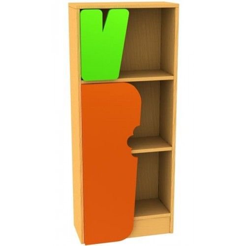 Childrens Novelty Bookcase with Carrot Door, Will make any environment the envy of others who see it! Our Natural World range is a set of themed bookcases featuring easily identifiable images from the world outside our window and will make any environment the envy of others who see it. The bookcases are 18mm MFC faced and edged on all sides in beech. The feature panels and doors are painted in water based laquers for safety and are supplied as shown The range has been designed to allow individual pieces to 