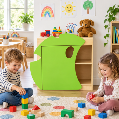 Children’s Novelty Frog Bookcase with Lilypad Doors in a bright early years classroom – view 4