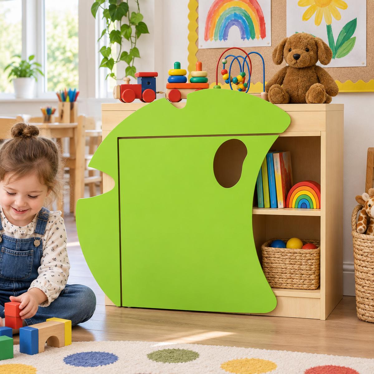 Children’s Novelty Frog Bookcase with Lilypad Doors in a bright early years classroom – view 5