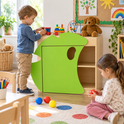 Children’s Novelty Frog Bookcase with Lilypad Doors in a bright early years classroom – view 6