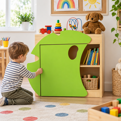 Children’s Novelty Frog Bookcase with Lilypad Doors in a bright early years classroom – view 8