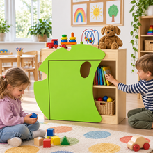 Children’s Novelty Frog Bookcase with Lilypad Doors in a bright early years classroom – view 1