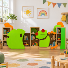 Children’s Novelty Frog Themed Bookcase Set in a bright early years classroom – view 1