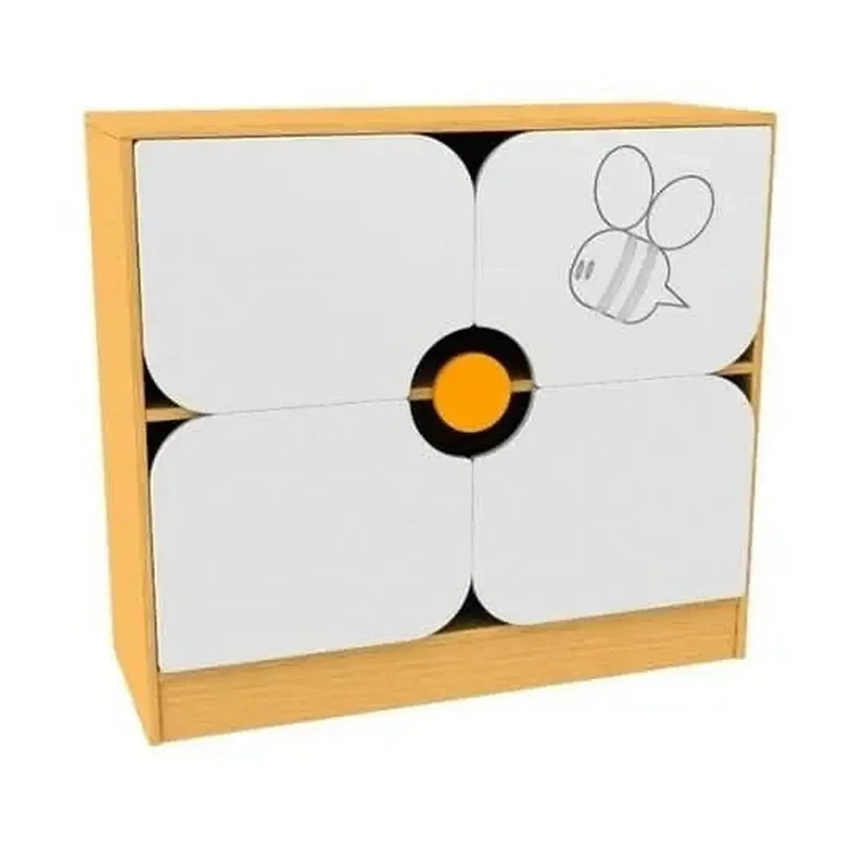 Childrens Novelty Honeybee Bookcase with Flower Doors-Childrens Novelty Honeybee Bookcase with Flower Doors