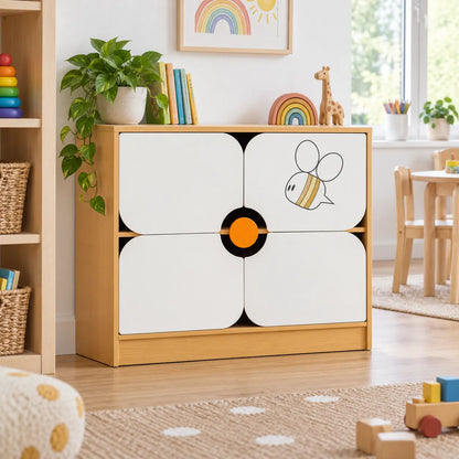 Children’s Novelty Honeybee Bookcase with Flower Doors in a bright early years classroom – view 7