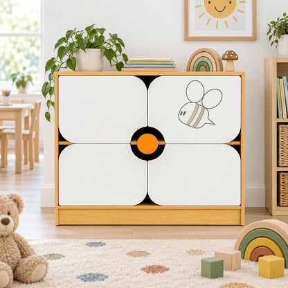 Children’s Novelty Honeybee Bookcase with Flower Doors in a bright early years classroom – view 8
