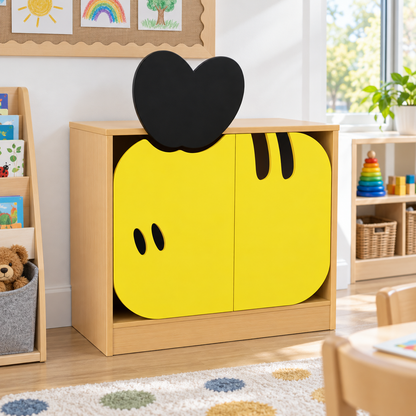Children’s Novelty Honeybee Low Bookcase with Doors in a bright early years classroom – view 4