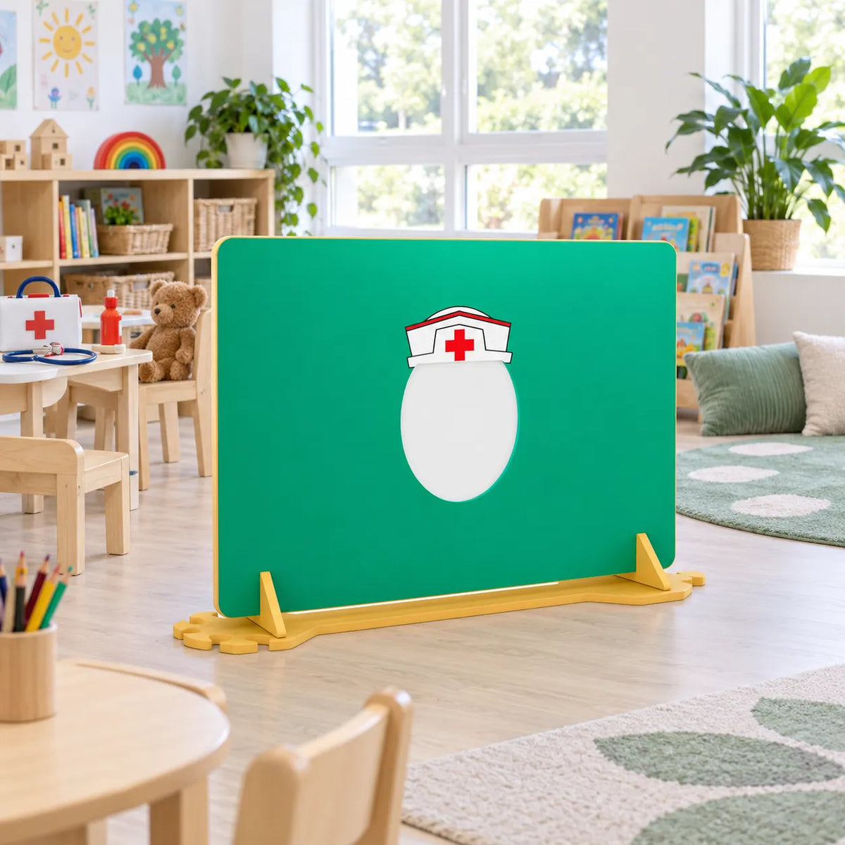 Children's Nursery Room Divider Play Panel - Nurse in a bright early years classroom