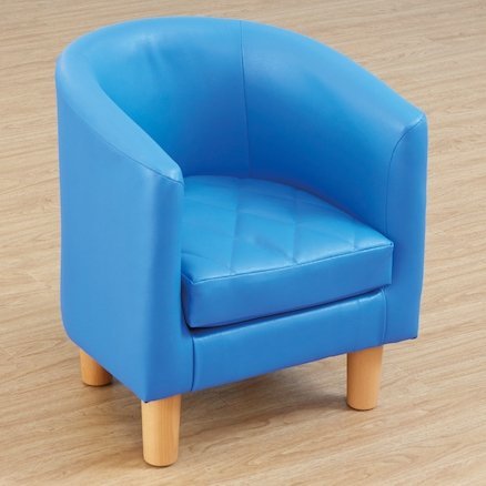 Children's Tub Chair - Blue, These stylish Children's Tub Chair in Blue is a small version of an adult tub chair and sofa but perfectly sized for children. The Children's Tub Chair in Blue is a colourful and robust and comfortable and easy to wipe clean tub chair. It features a sturdy wooden frame with soft foam padding, providing a supportive seating option for kids to relax and unwind after a long day. With its fun and vibrant blue color, the chair will add a pop of personality to any setting.The easy-to-