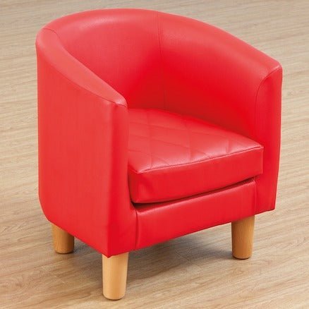 Children's Tub Chair - Red, These stylish Children's Tub Chair are a small version of an adult tub chair and sofa but perfectly sized for children. The Children's Tub Chair are robust and comfortable and easy to wipe clean.Made with high-quality materials, these tub chairs are designed to withstand the wear and tear of playful kids. The sturdy frame and cushioned seating provide a cozy and relaxing spot for your child to enjoy reading, watching TV, or just lounging around. Featuring a sleek and modern desig