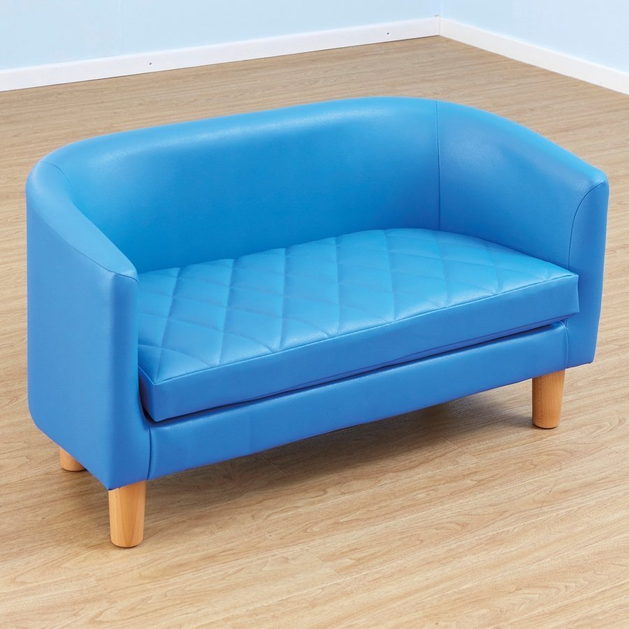 Children's Tub Sofa - Blue, These stylish Children's Tub Sofa Blue are a Children's version of our adult tub sofa's but perfectly sized for children. The Children's Tub Sofa Blue is a stunning and stylish addition to any classroom and early years setting. Robust and comfortable. Easy to wipe clean. Wooden feet on the bottom. Use in reading or home corners. Colour:Blue Material:Leather Height:49.5 cm Width:91 cm Depth:47 cm Seat Height:25 cm Assembly type:Pre-Assembled Age Range:Suitable for 3 to 4 years, Ch