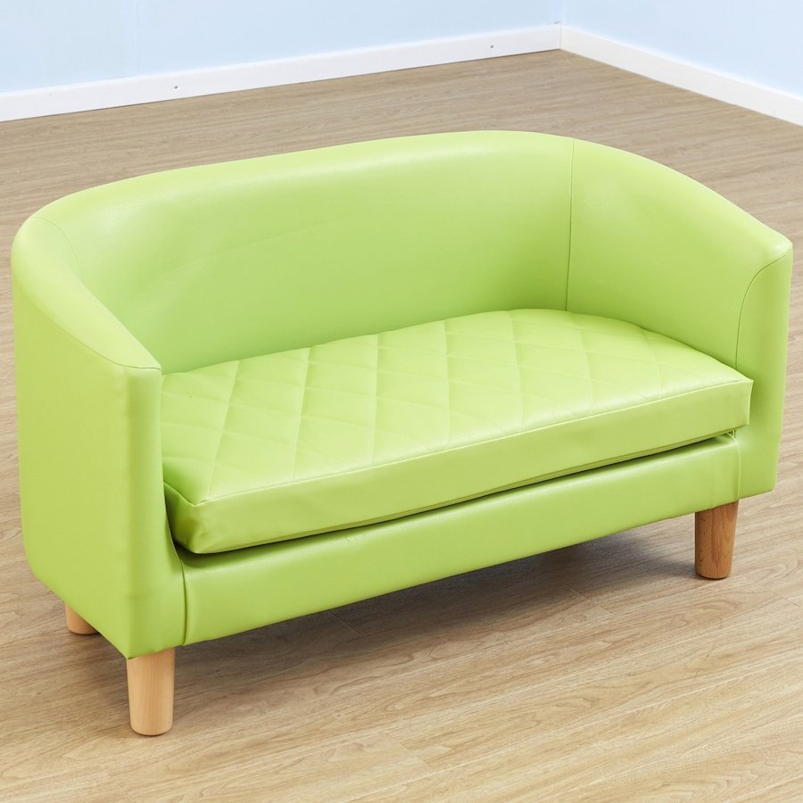 Children's Tub Sofa - Green, These stylish Children's Tub Sofa in green is a Children's version of our adult tub sofa's but perfectly sized for children. The Children's Tub Sofa Green is a stunning and stylish addition to any classroom and early years setting. Robust and comfortable. Easy to wipe clean. Wooden feet on the bottom. Use in reading or home corners. Colour: Green Material:Leather Height:49.5 cm Width:91 cm Depth:47 cm Seat Height:25 cm Assembly type:Pre-Assembled Age Range: Suitable for 3 to 4 y