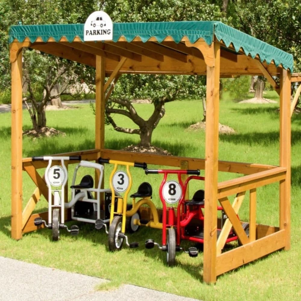 Childrens Wooden Outdoor Parking Shelter, Provide your little ones with a designated spot to park their tricycles, ensuring the outdoor space remains neat and orderly. Crafted with care and designed to blend seamlessly with any outdoor setting, our Children's Wooden Outdoor Parking Shelter is the perfect addition to any garden, schoolyard, or play area. Key Features: Solid Pine Wood Frame: Built with a robust frame made from solid pine wood, ensuring durability and longevity. Its natural wood finish offers 