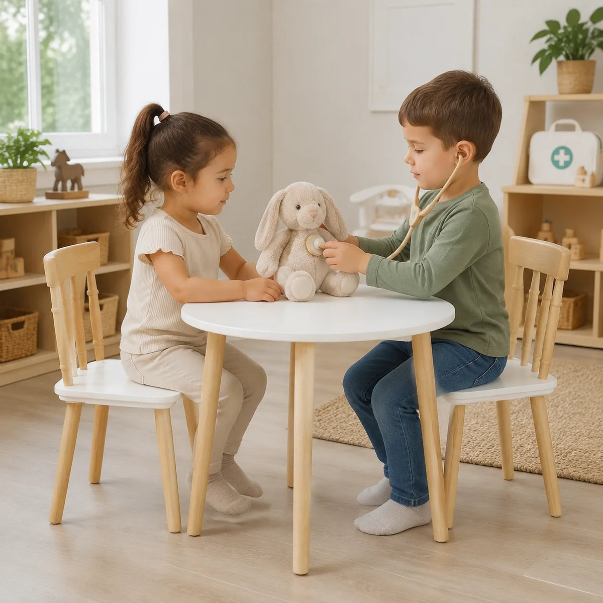 Children's Wooden Table and Chairs-Children's Wooden Table and Chairs