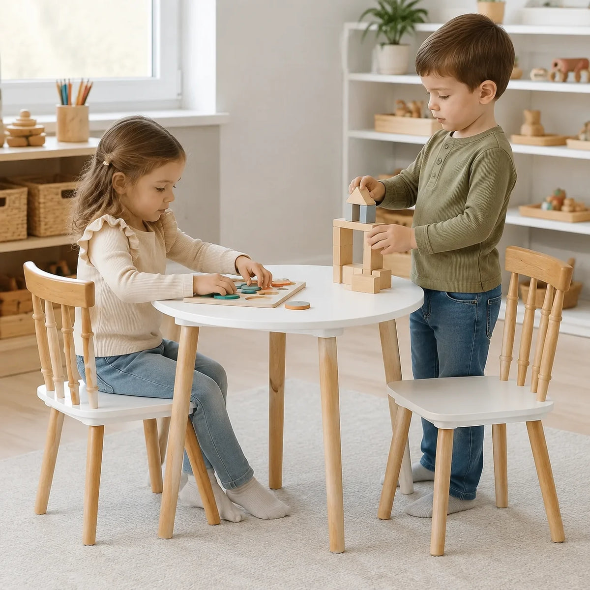 Children's Wooden Table and Chairs-Children's Wooden Table and Chairs
