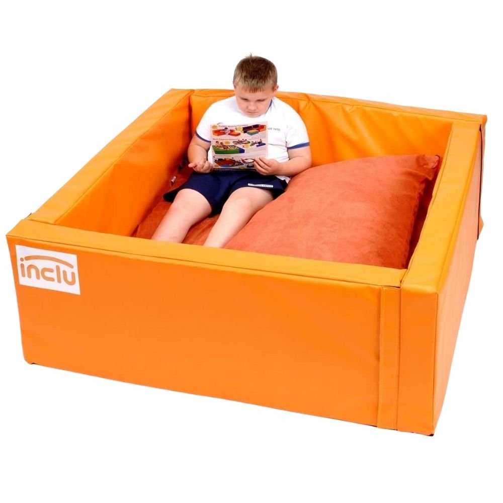 Chill out den, For those with limited space our Chill Out Den is the answer. When the Chill out den made up it is 130cm x 130cm, small enough to fit into most environments. The Chill out den also packs down into a bag 120cm x 50cm x 50cm for easy storage. We have lots of different accessories available making the Chill Out Den very versatile, it can be a calming space or an energetic area. Made from a very durable Phthalate free, water resistant material, filled with combustion modified foam. A great additi