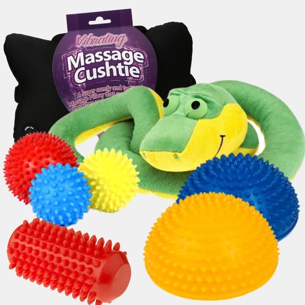Chillax Massage Buddy Set, Introducing the revamped Chillax Massage Buddy Set, a specialized collection crafted for individuals with visual impairments or complex needs who find solace and joy in the realm of touch and massage. This set is not just a compilation of sensory items; it’s a harmonious blend of tactile experiences, catering to a spectrum of sensory preferences and needs. 🌟 Redesigned for Richer Experiences: Newly redesigned for 2021, the set encompasses a variety of sensory items, each offering 
