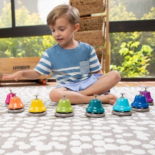 Chubby Rainbow Bells, Introducing the Chubby Rainbow Desk Bells – a vibrant and harmonious blend of colours and notes designed specifically for children. Each bell, distinct in colour, represents one note from the middle C octave, spanning from C to C. But that's not all! To make playing even more intuitive, each of these bells is thoughtfully numbered. This means a single child can align them in order and create a melody, or a group of kids can come together, each holding a bell, orchestrating a symphony o
