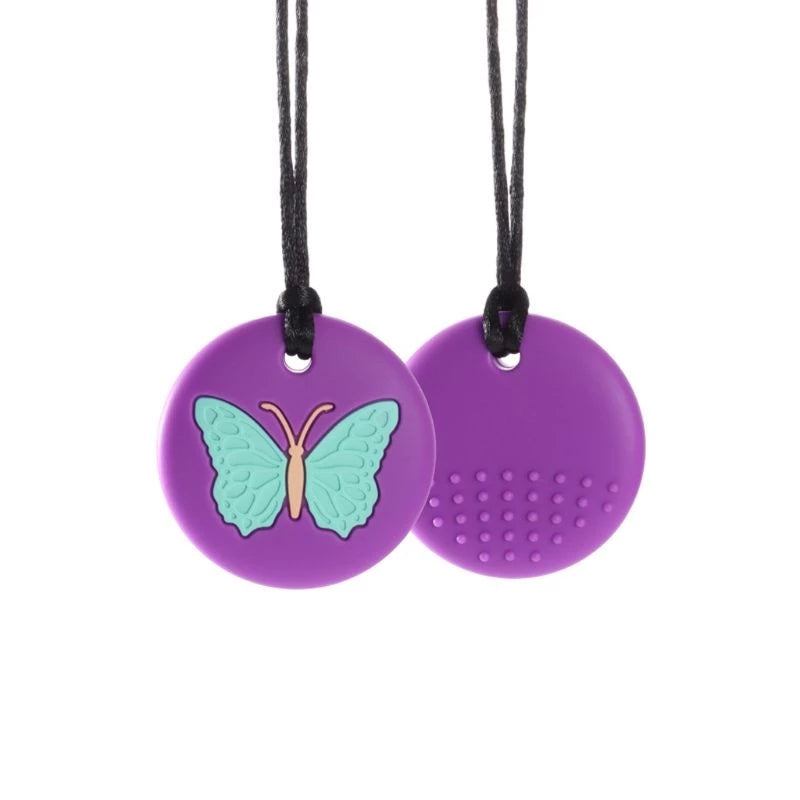 CHUIT Butterfly Sensory Chew, The CHUIT Butterfly Sensory Chew features an inset slightly textured butterfly design on the front-side and a textured heart on the reverse side for an added sensory experience. This exclusive CHUIT Butterfly Sensory Chew is suitable for mild-moderate chewers.Our silicone chewable tools can be beneficial for children with ADHD, anxiety, autism or sensory processing disorders. As a chewable, tuggable, and durable item to wear and love. It gives the wearer a feeling of dressing u