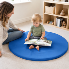 Circular Play Mat 95cm with supervised toddler reading in a nursery
