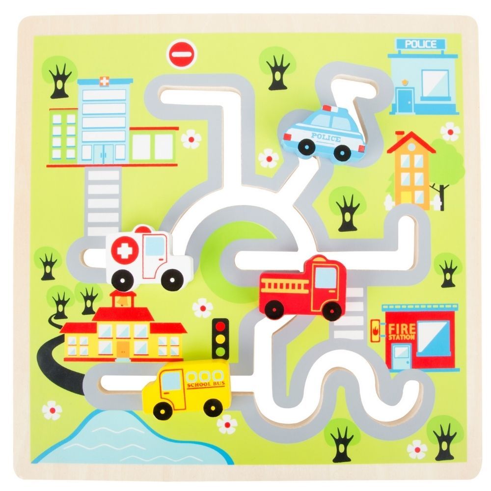 City Maze Puzzle, Introducing the City Maze Puzzle from Ooh la la!, an exciting and educational toy that will challenge your child's logical thinking skills while providing hours of entertainment. This city-themed puzzle features the most important buildings in a city, along with their respective residents, including the police car, ambulance, fire truck, and mail car. To solve this puzzle, your child will need to navigate the maze and guide each vehicle to its designated station. With multiple paths and ob