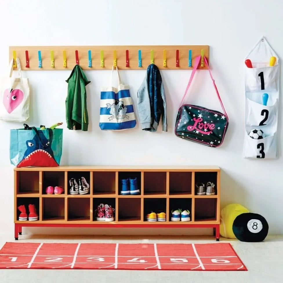 Cloakroom Bench with 16 Storage Compartments-Cloakroom Bench with 16 Storage Compartments