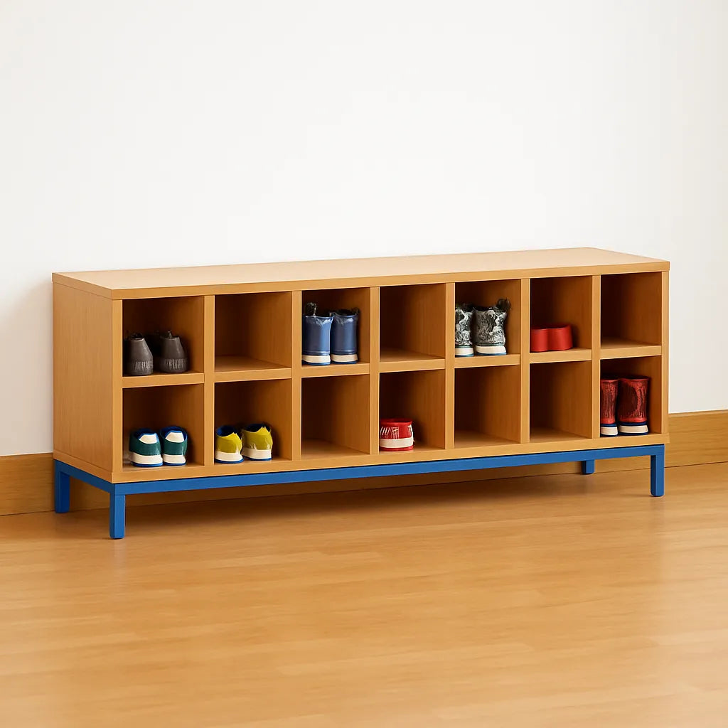 Cloakroom Bench with 16 Storage Compartments