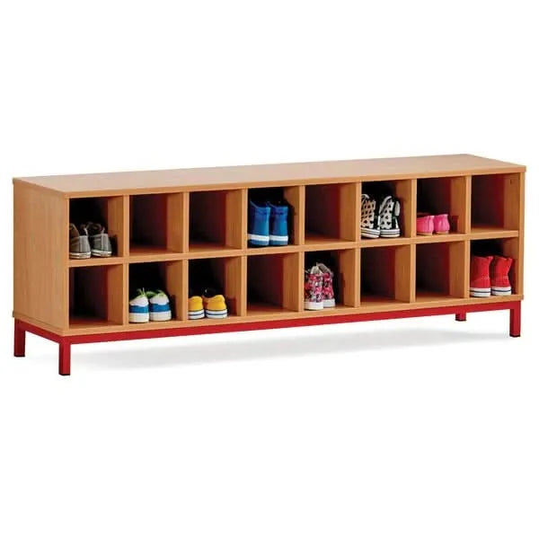 Cloakroom Bench with 16 Storage Compartments-Cloakroom Bench with 16 Storage Compartments