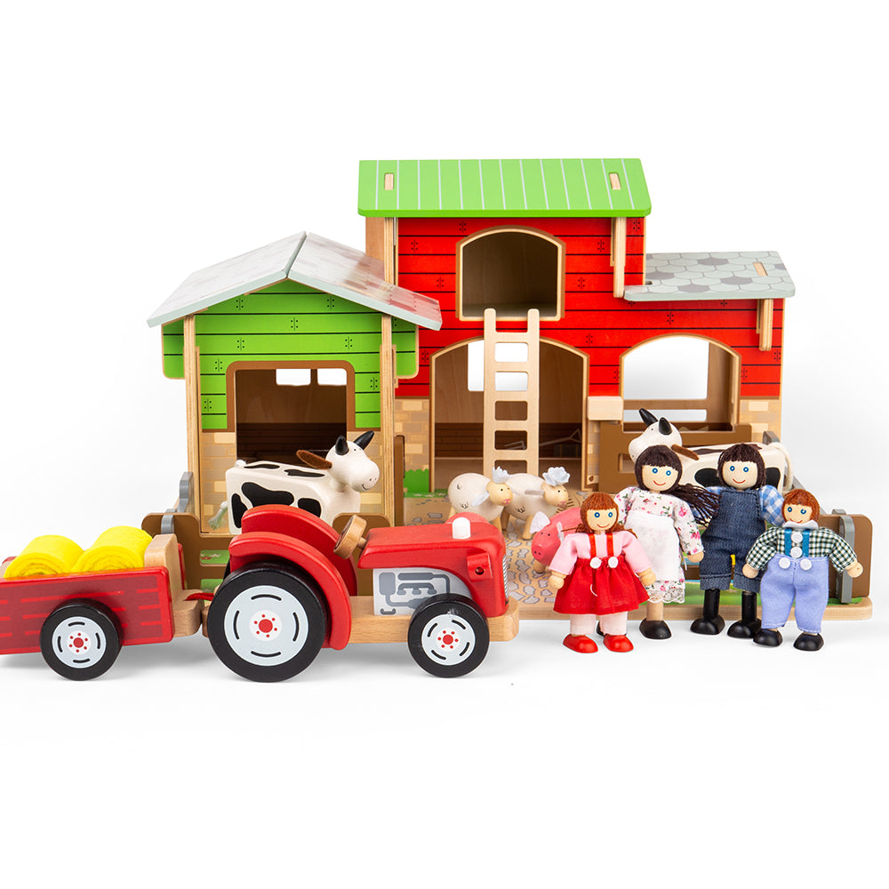 Cobblestone Farm Toy Bundle, Young farmers can round up their livestock and enjoy muddy fun with our exclusive Tidlo Cobblestone Farm Toy Bundle. Enjoy hours of pretend play with the included Cobblestone Farm, Farm Animals, Tractor & Trailer, and Farm Family. Made from high-quality, responsibly sourced materials, each farm toy in this small world play set is designed for little hands to play with. Toy farms are a great way to encourage creative and imaginative play sessions as youngsters manage their animal