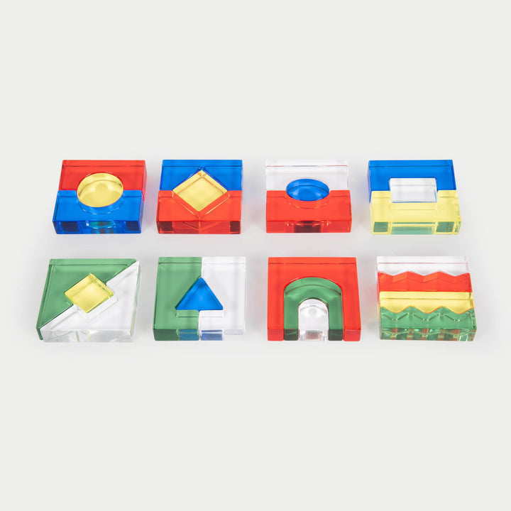 Colour Acrylic Block Set Pack of 25, Does your child love to build and construct fascinating towers and structures? Then they will love our TickiT Colour Crystal Block set consisting of a selection of polished translucent colour acrylic blocks. The Colour Acrylic Blocks have smooth and tactile surfaces designed to enable children to build patterns, sequences and structures as well as promoting key areas of development: Create regular polygons to help with mathematical language and the understanding of shape